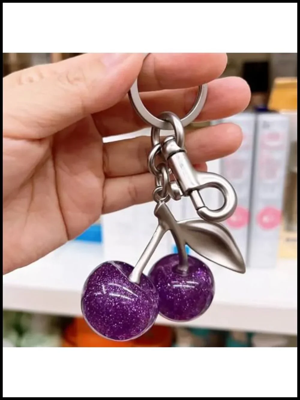Cherry Bag Charm Glossy Resin Keychain Purse Charm Gold Hardware Cute Fruit